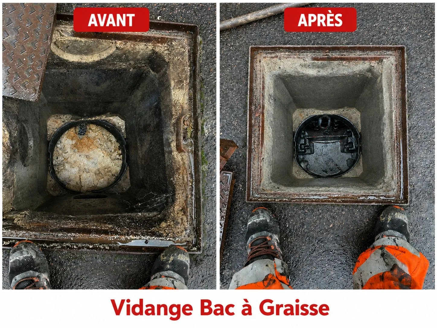 Avant / Après : vidange d'un bac à graisse