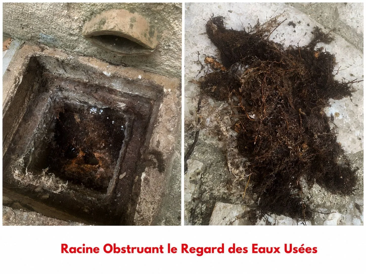 Racine obstruant le regard des eaux usées